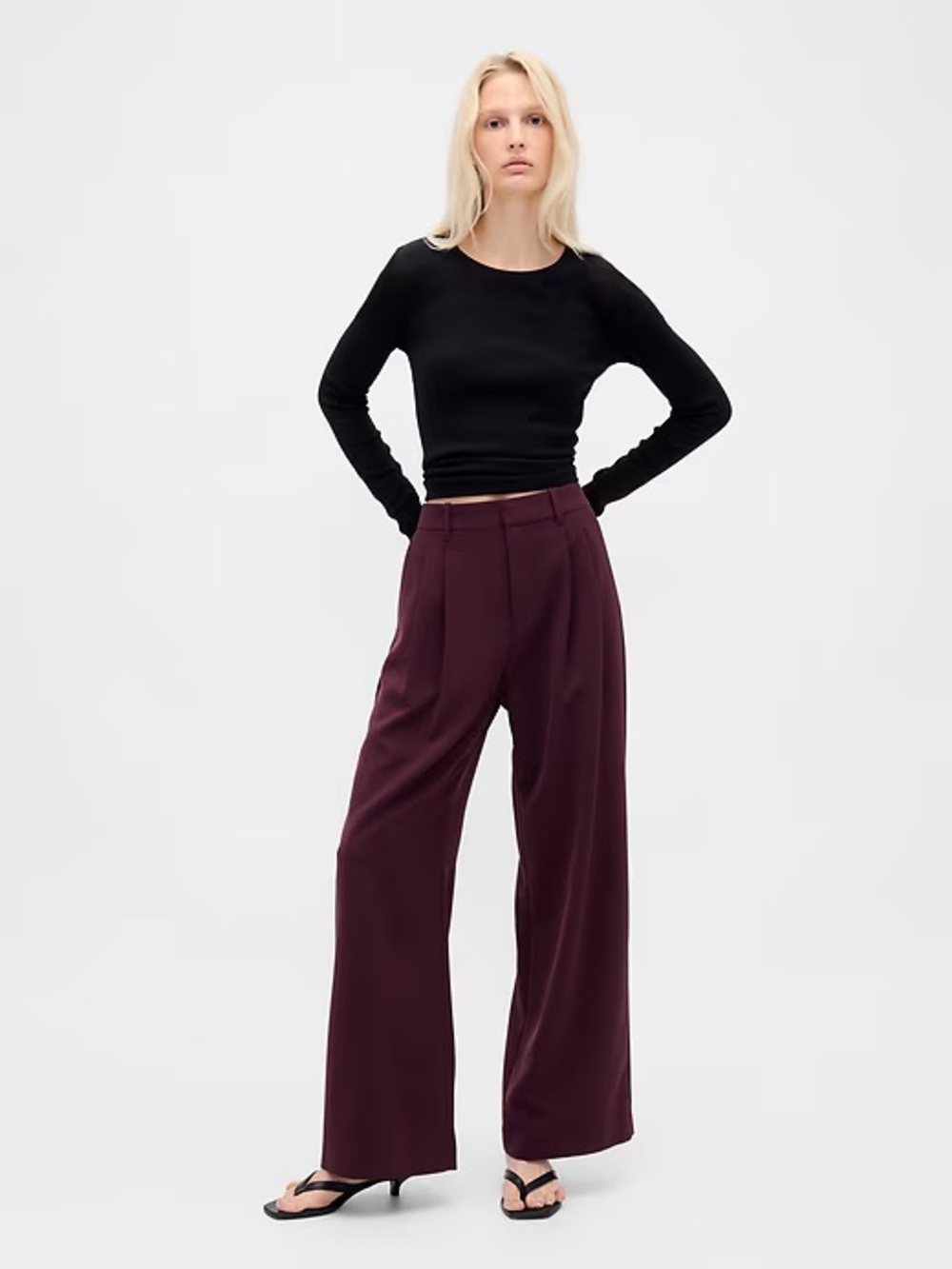 NEW GAP 365 High Rise Pleated Trousers in Wine Size 18